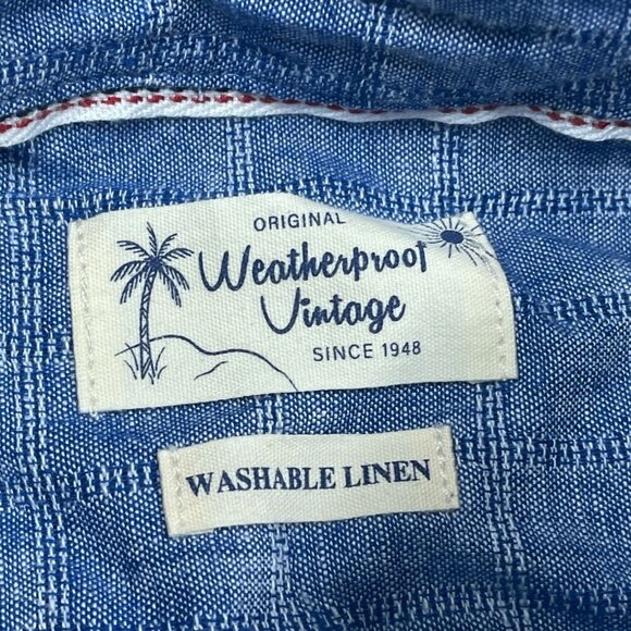 Weatherproof Vintage Mens Linen Shirt Short Sleeve Medium Blue a0446 - Picture 4 of 9